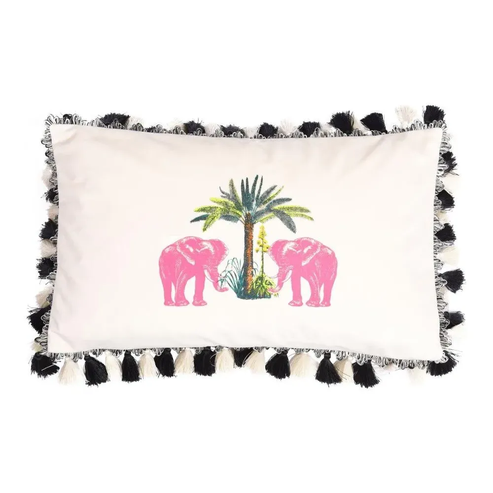 Square Cushion with Elephant Print - Velvet