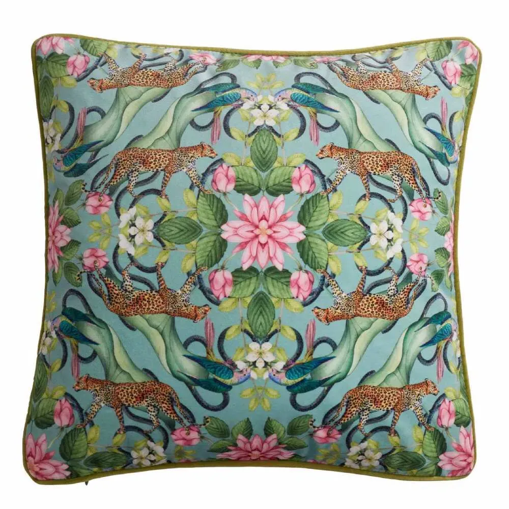 Square Cushion with Feather Fill - Aqua, Velvet image