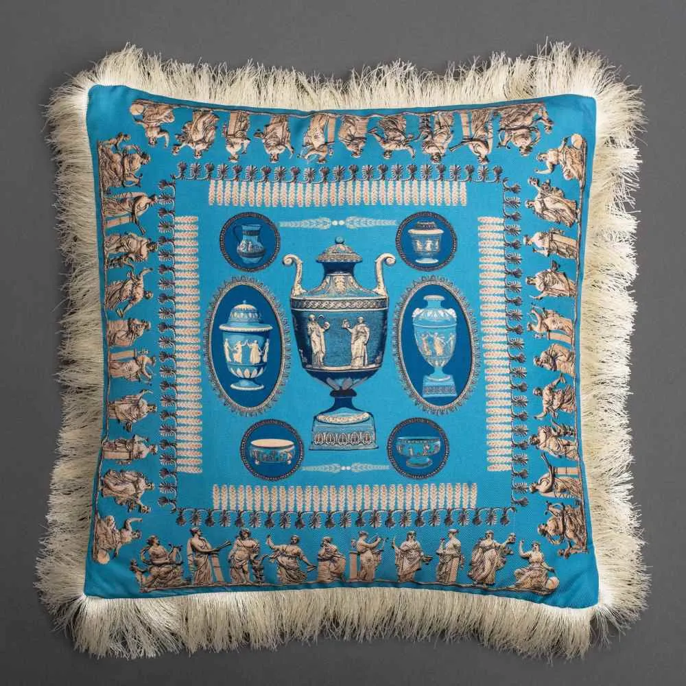 Square Cushion with Fringe - Blue, Silk Twill image