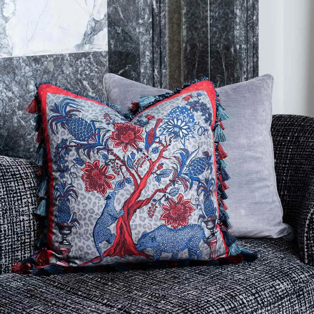 Square Cushion with Pine Tree Print - Silk Twill