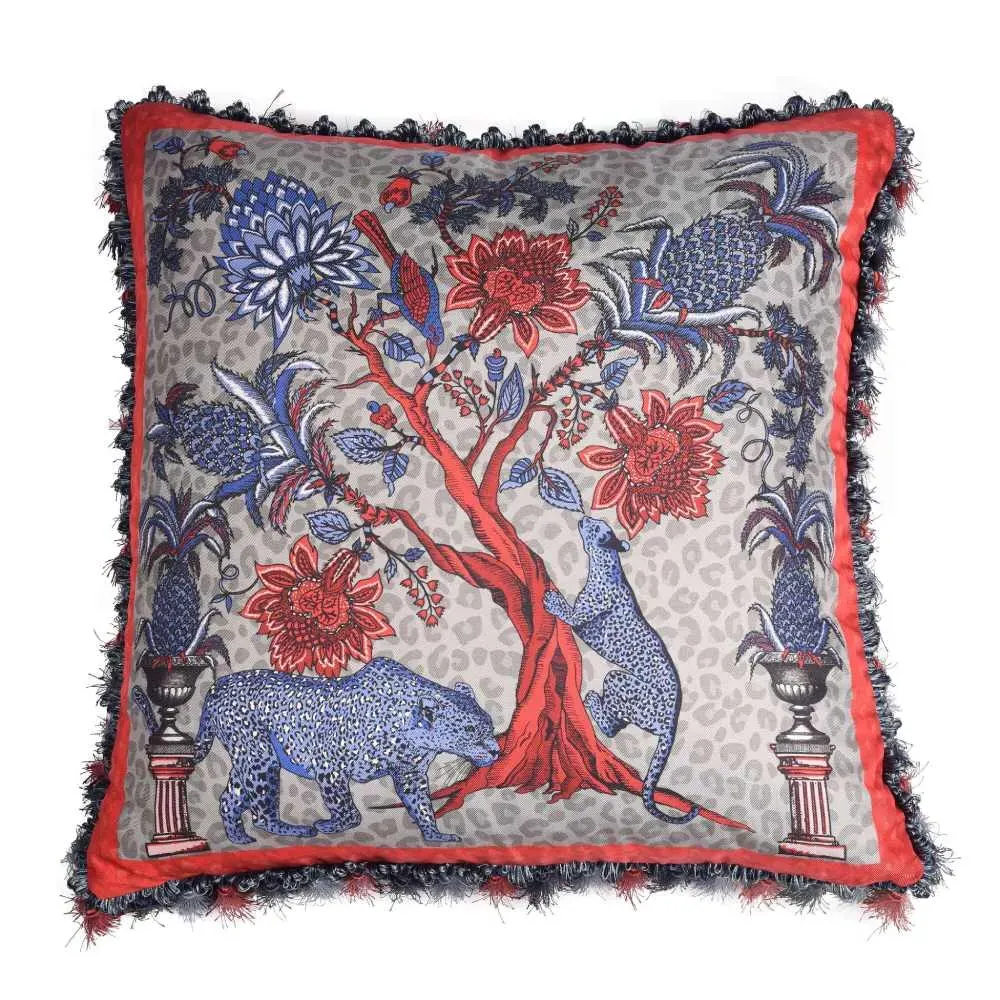 Square Cushion with Pine Tree Print - Silk Twill