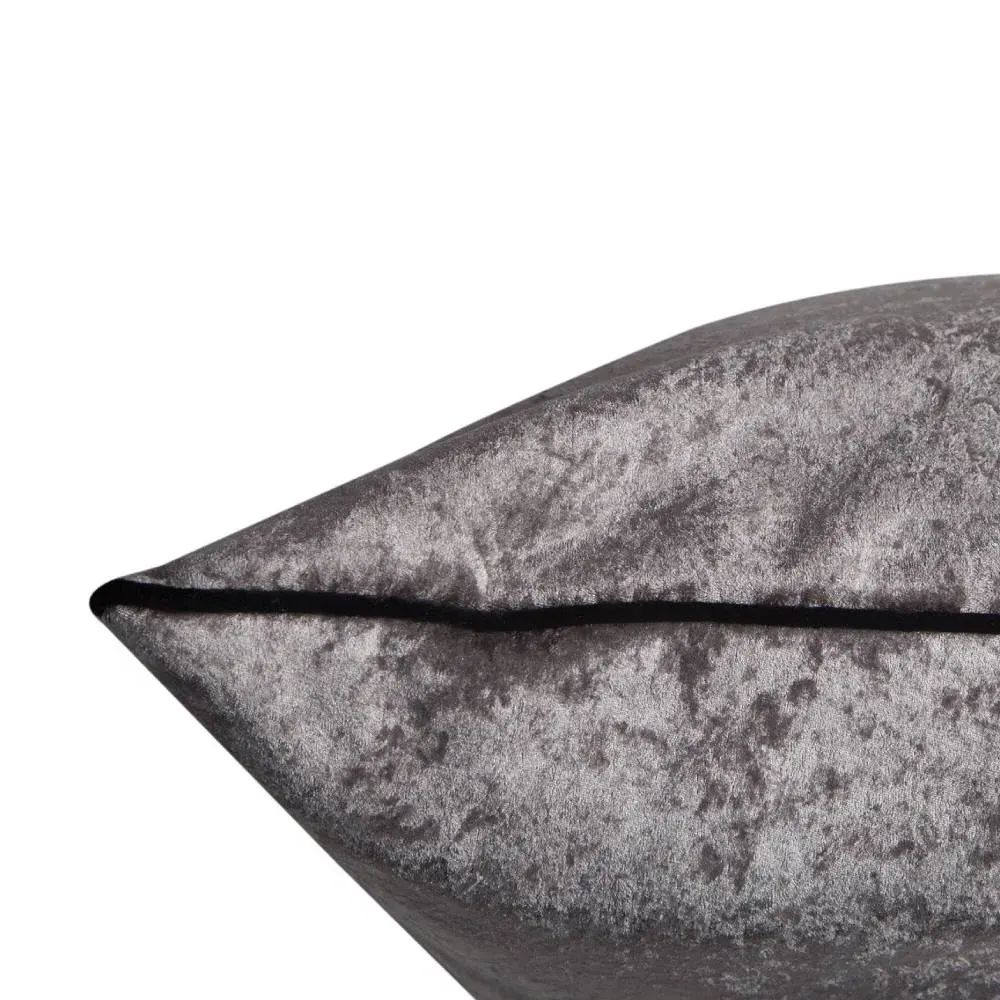 Square Cushion with Piping - Grey, Velvet