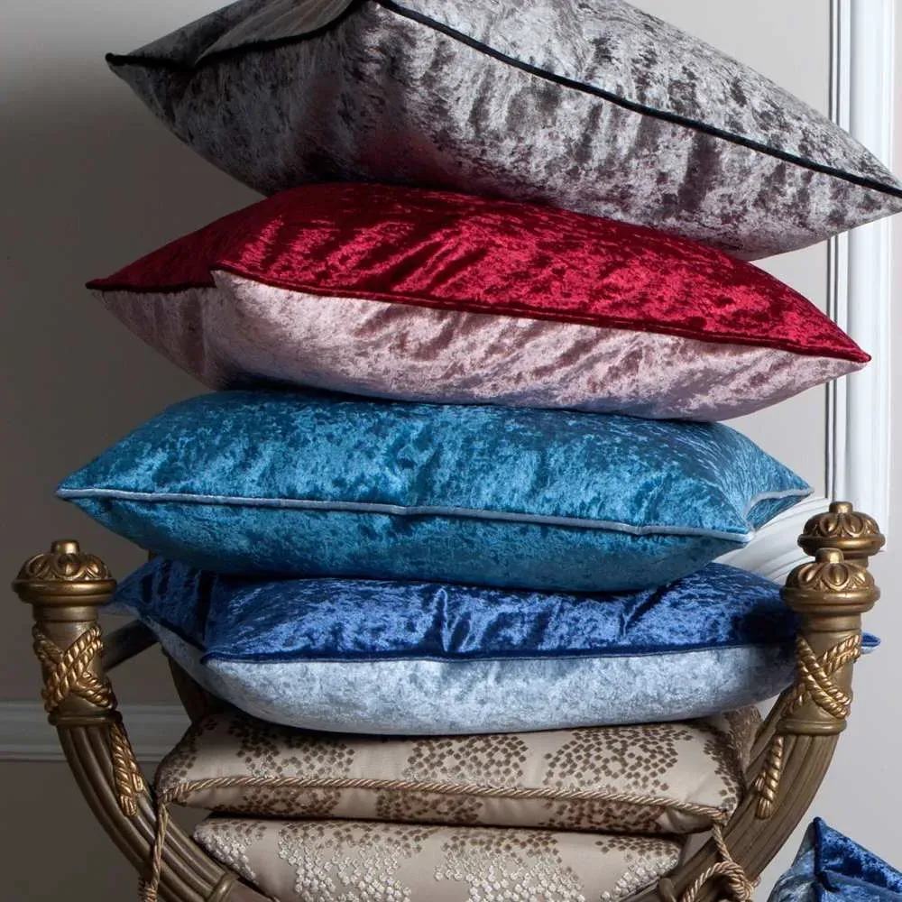 Square Cushion with Piping - Grey, Velvet