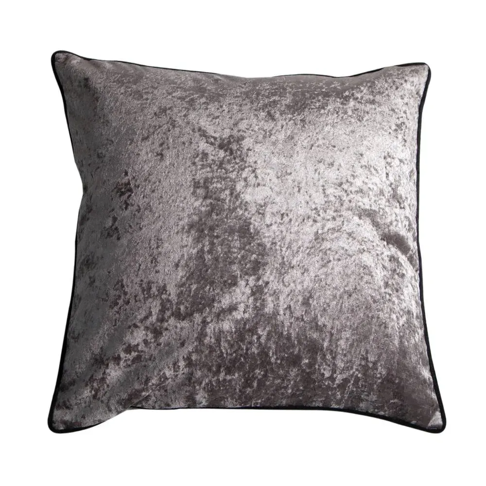 Square Cushion with Piping - Grey, Velvet