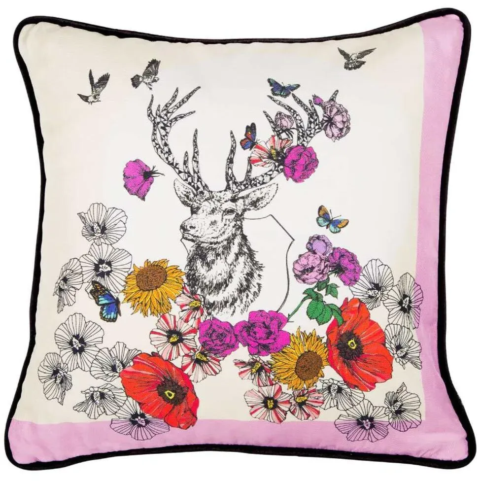 Square Cushion with Stag Print - Silk Twill