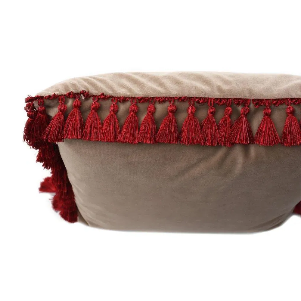 Square Cushion with Tassels - Fawn, Velvet