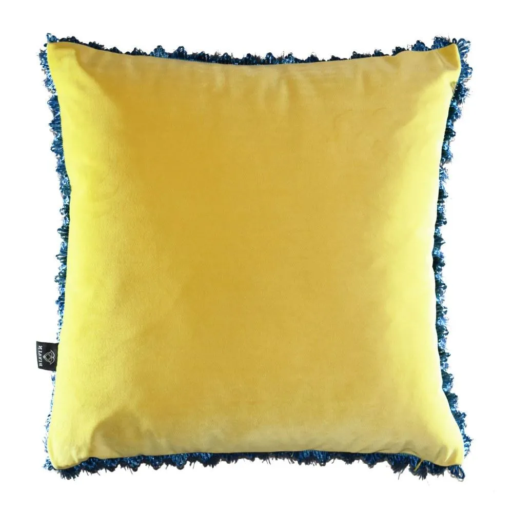 Square Cushion with Tassels - Lime Yellow, Velvet