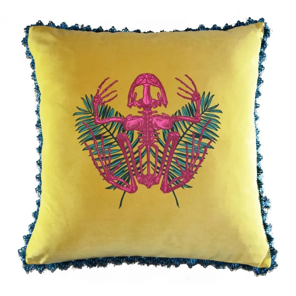 Square Cushion with Tassels - Lime Yellow, Velvet