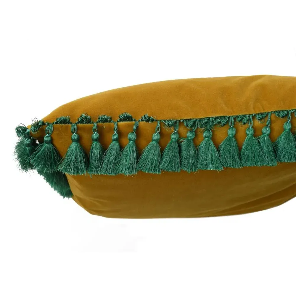 Square Cushion with Tassels - Yellow, Velvet