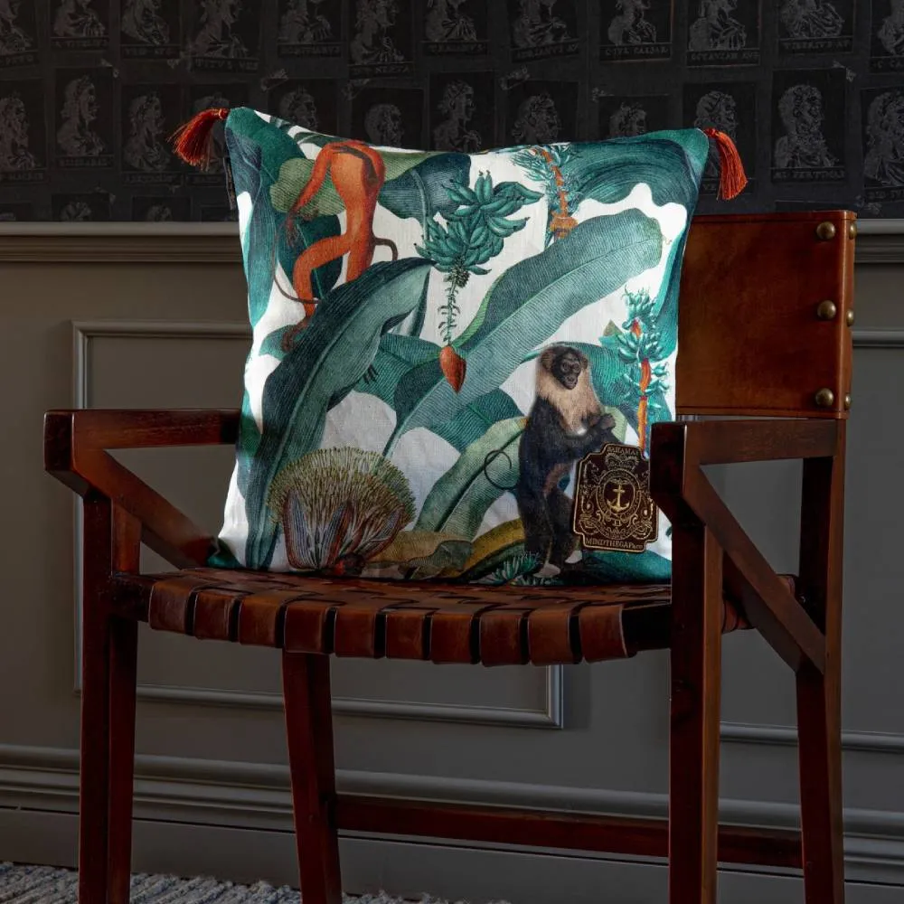 Square Cushion with Tropical Monkey Design
