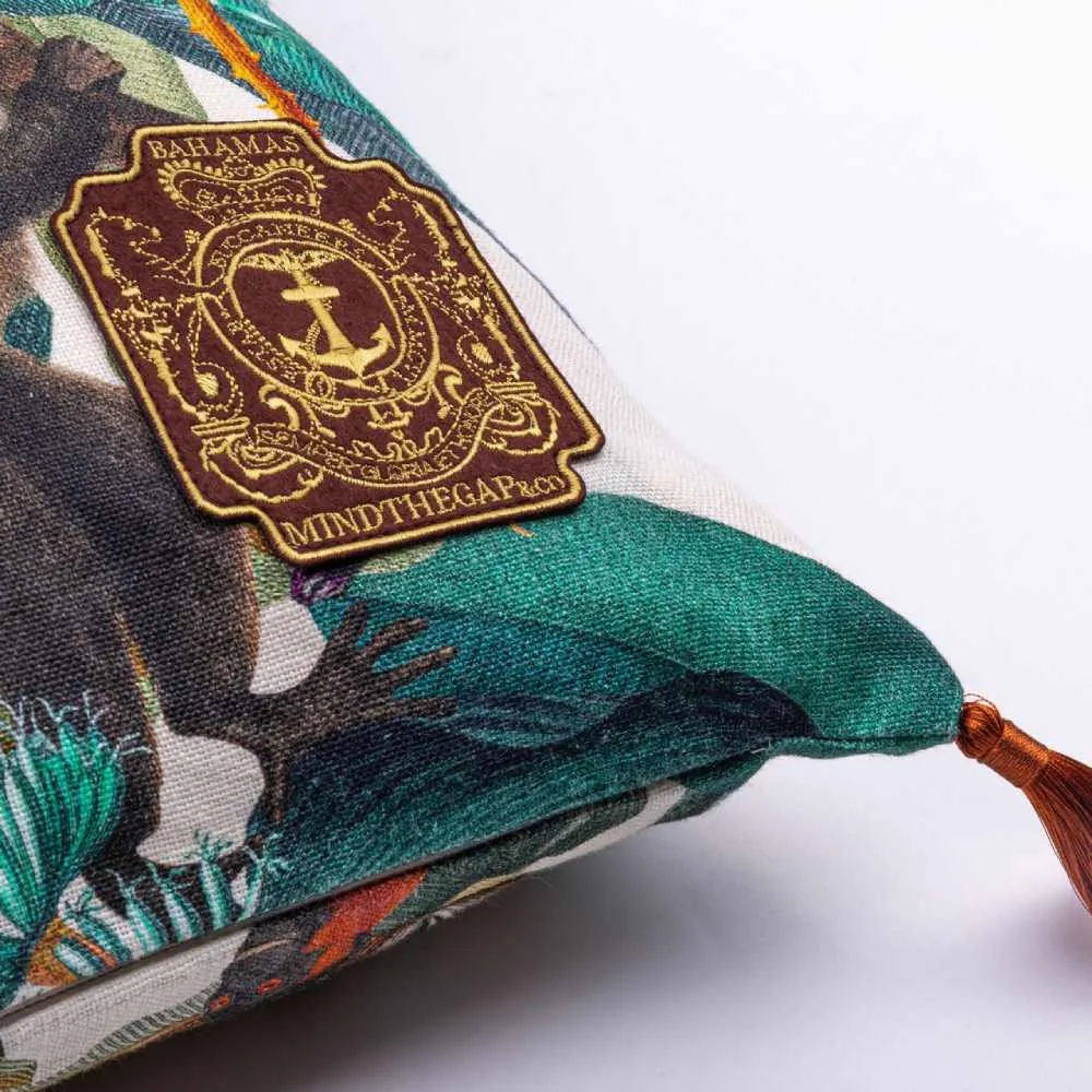 Square Cushion with Tropical Monkey Design