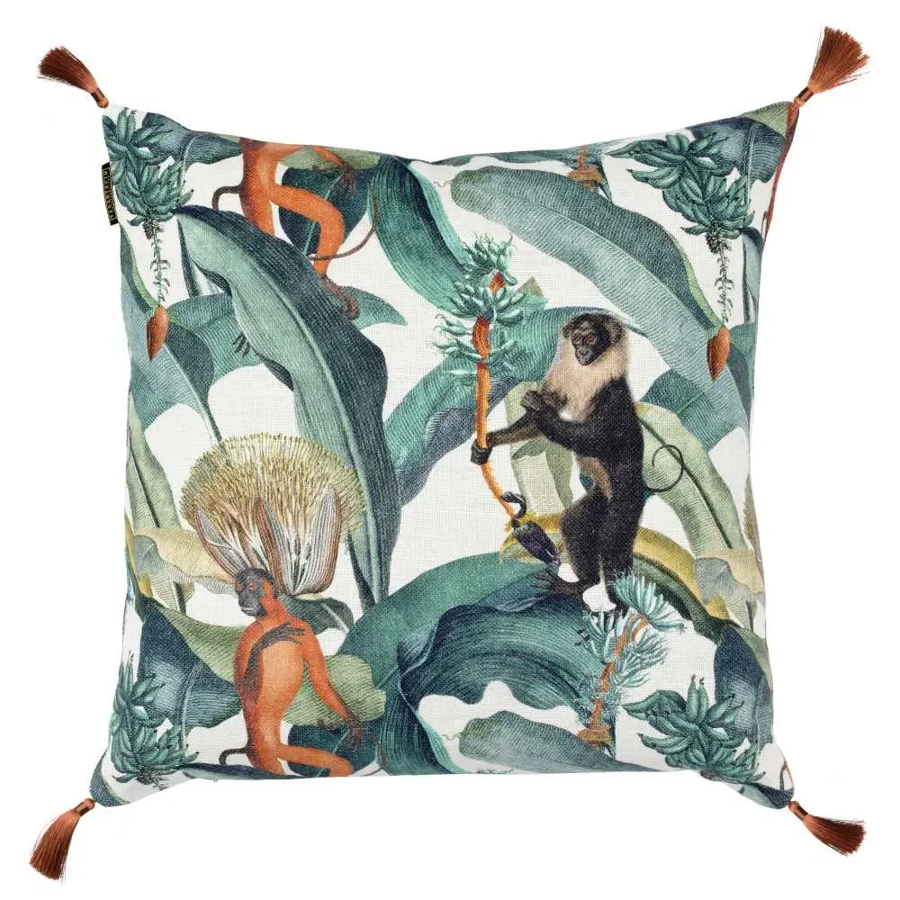 Square Cushion with Tropical Monkey Design