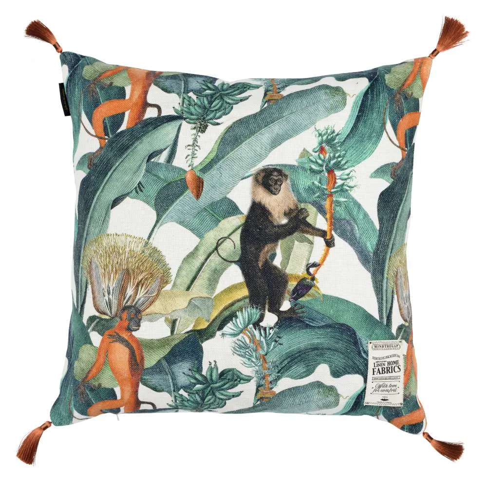 Square Cushion with Tropical Monkey Design