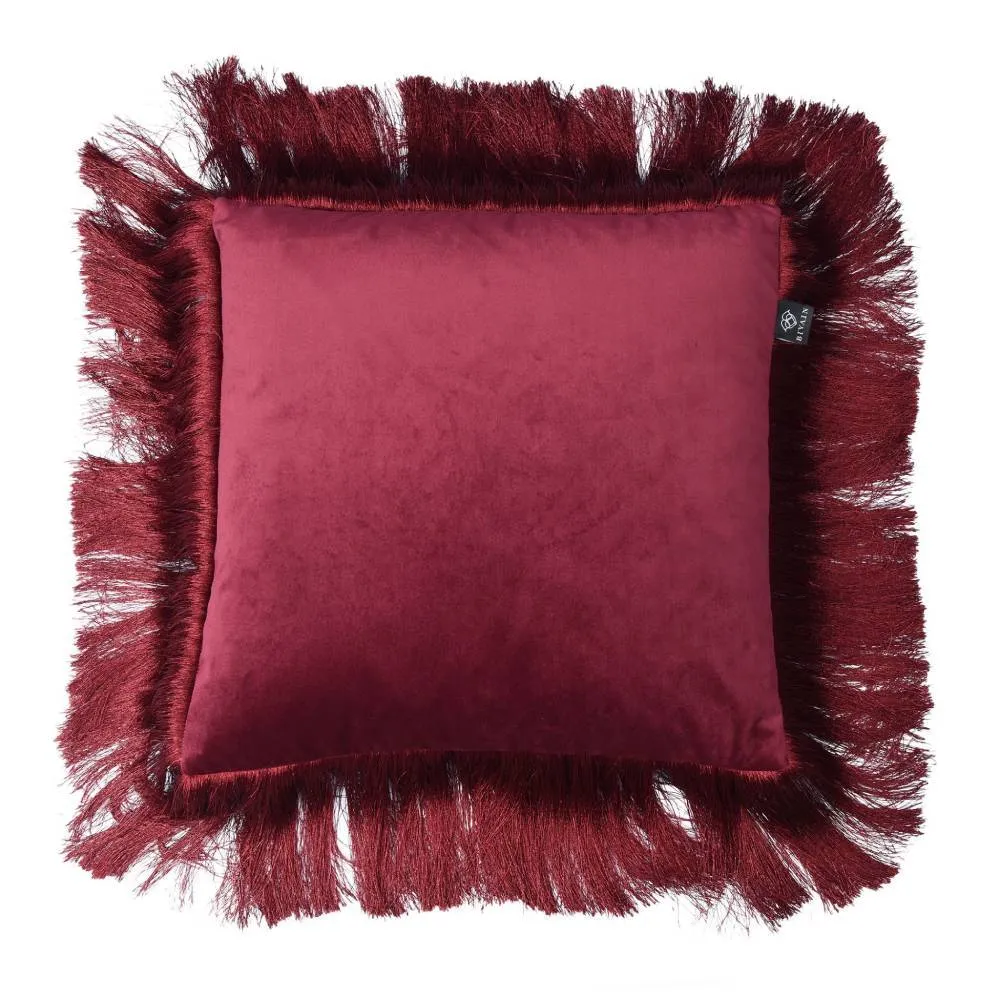 Square Fringed Cushion - Pink, Silk Twill