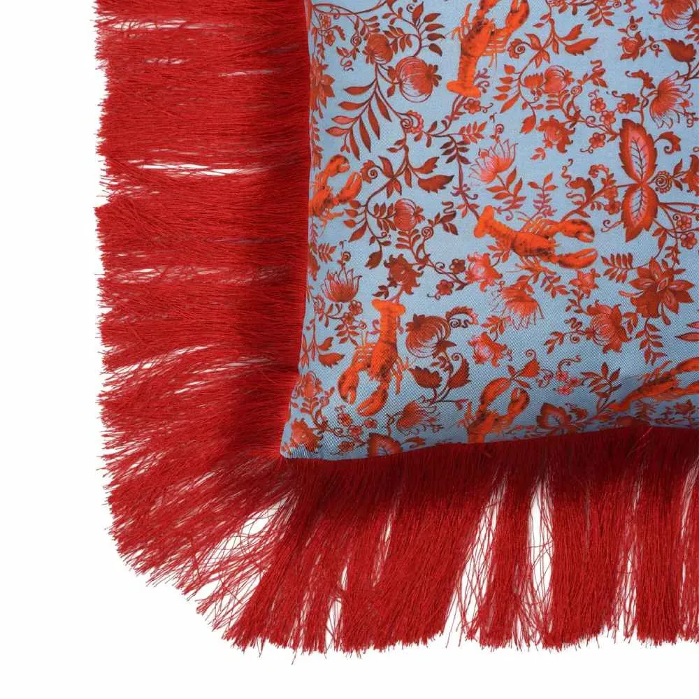 Square Fringed Cushion - Red, Silk Twill