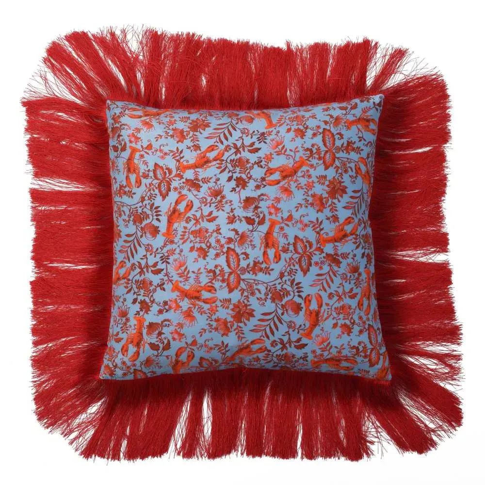 Square Fringed Cushion - Red, Silk Twill