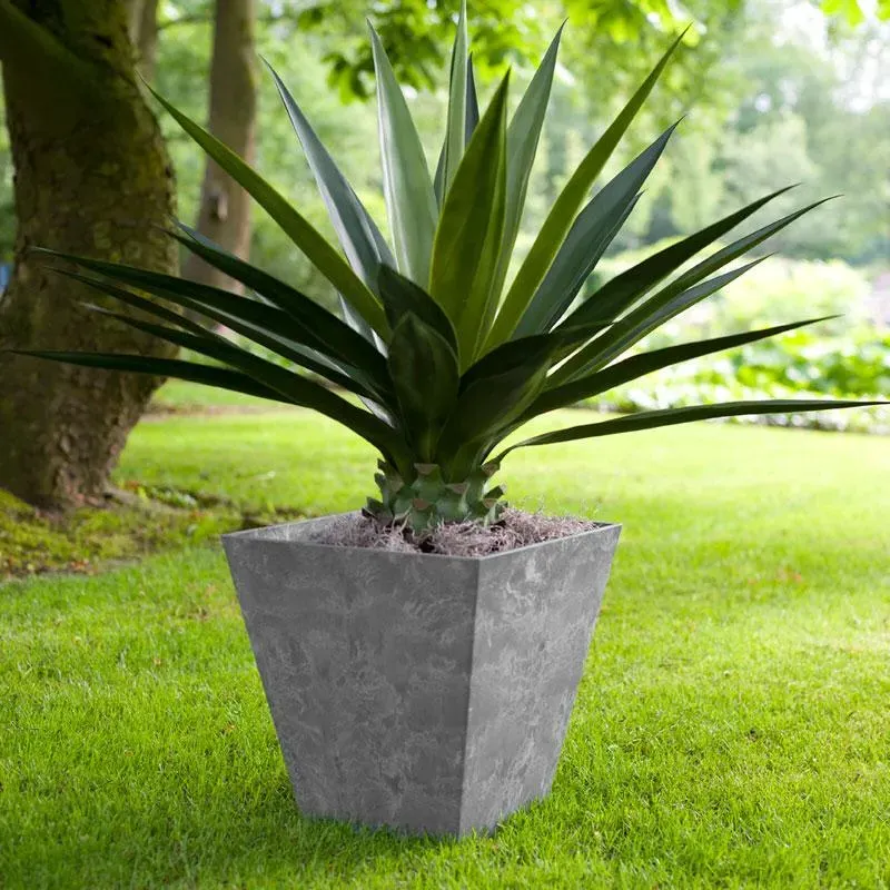 Square Plant Pot - Grey, Artstone