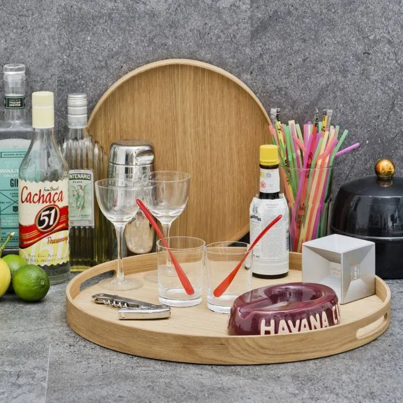 Square Serving Tray with Handles - Oak