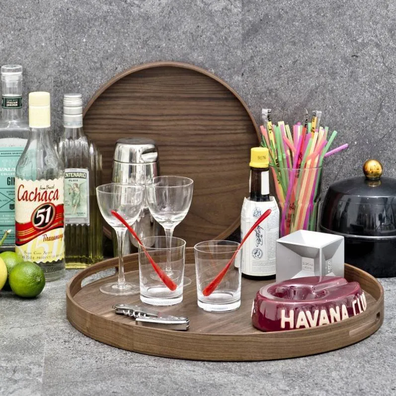 Square Serving Tray with Handles - Walnut