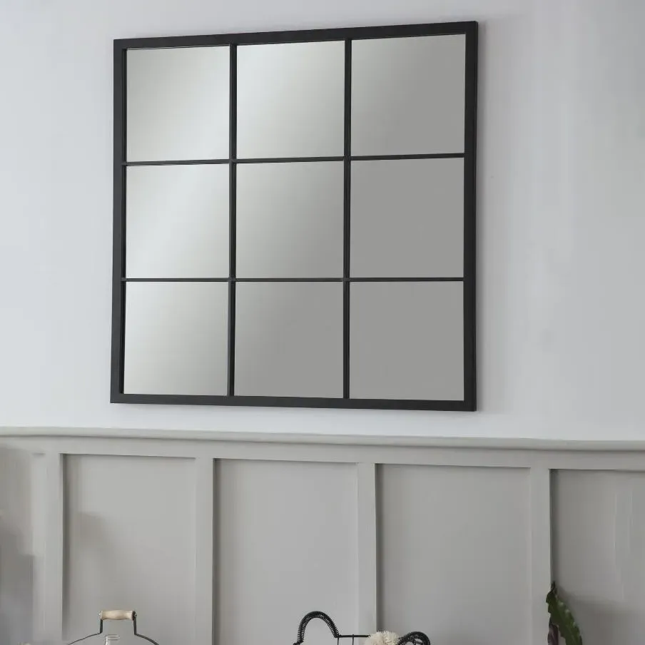 Square Window Pane Outdoor Mirror - Black