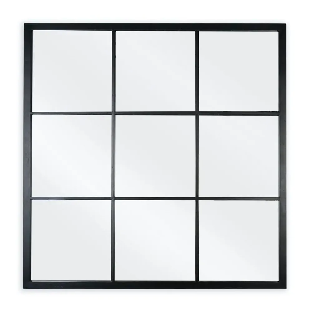 Square Window Pane Outdoor Mirror - Black
