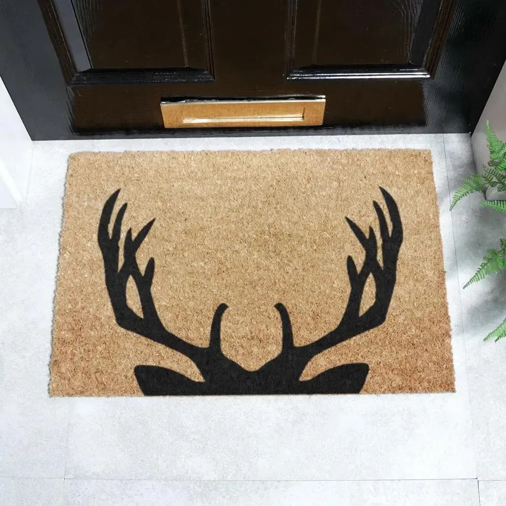 Stag Antlers Doormat - Black, Coir