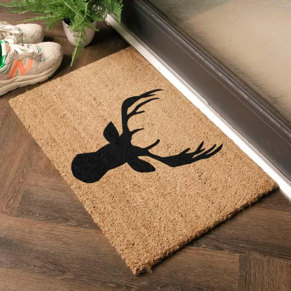 Stag Head Doormat - Black, Coir