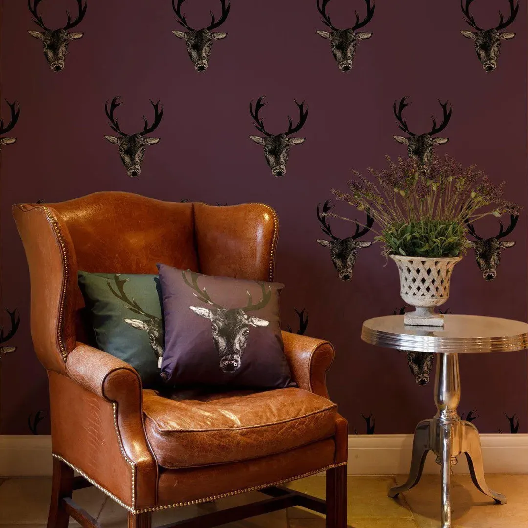 Stag Print Wallpaper - Plum, Non-Woven image