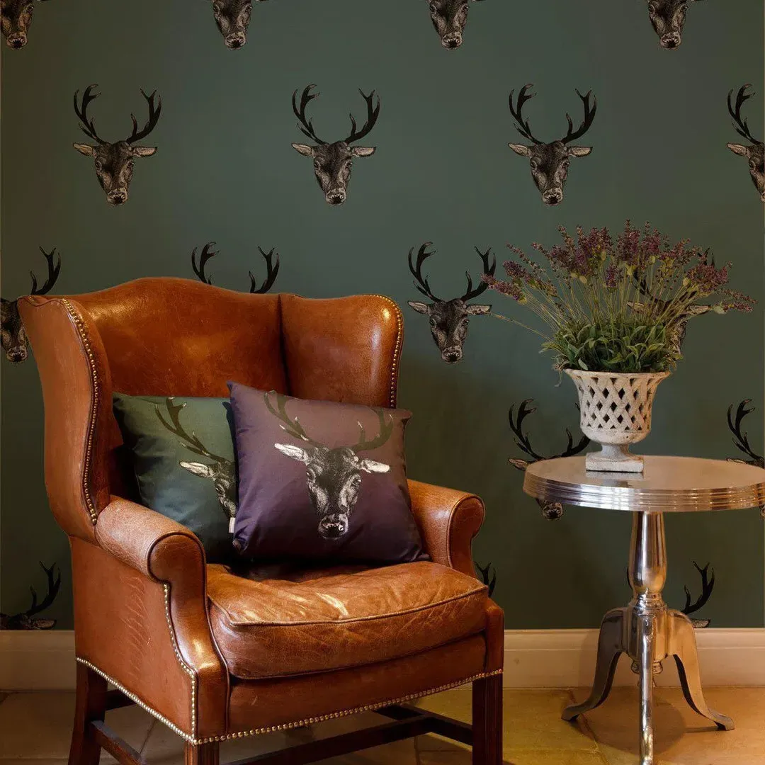 Stag Print Wallpaper Roll - Teal, Non-Woven image