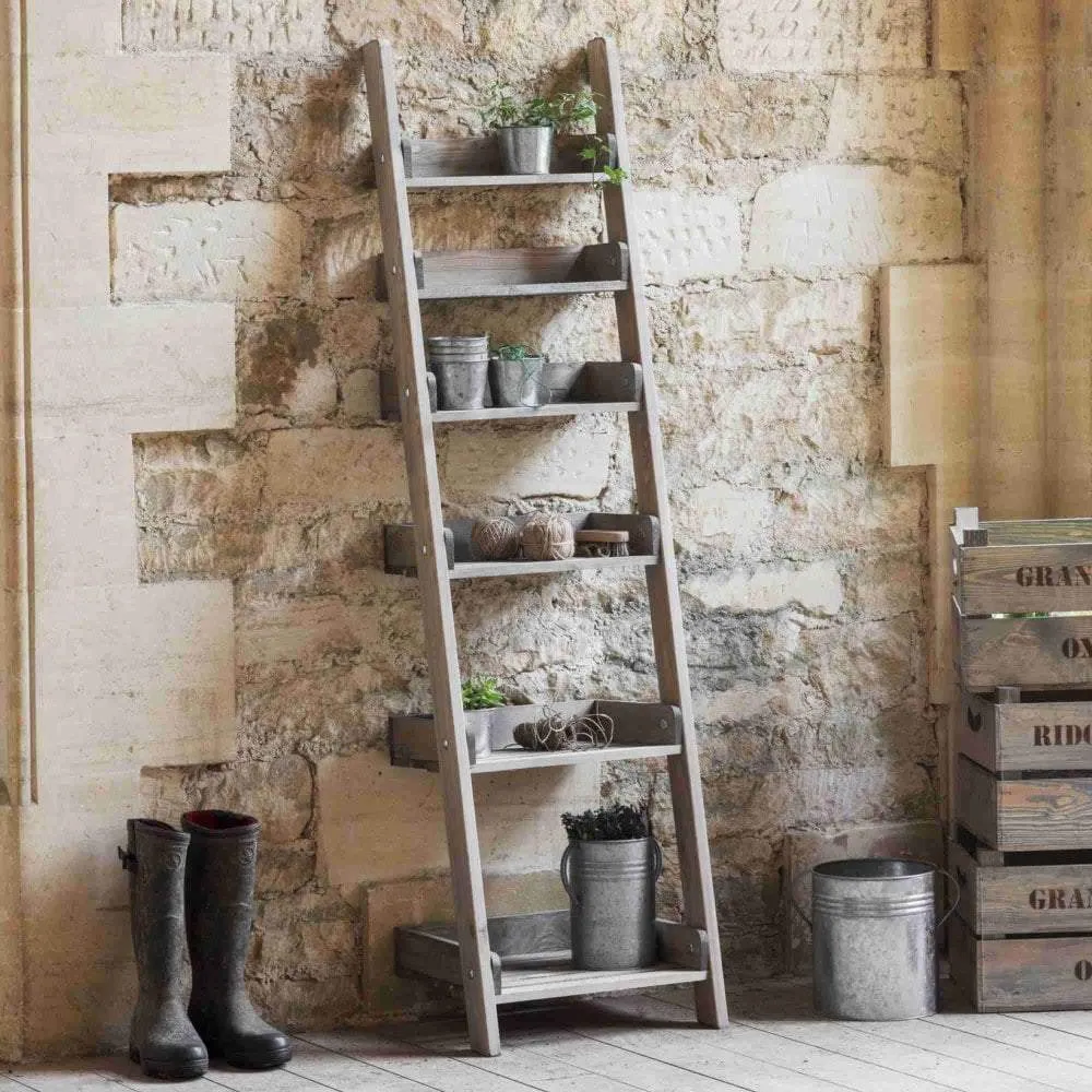 Step Ladder Shelving Unit - Rustic Wood image