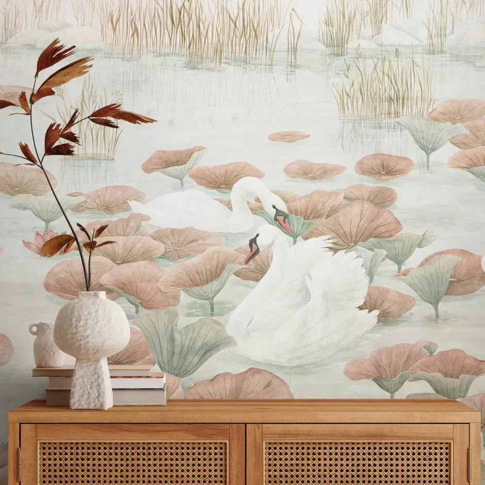 Swan Lake Wallpaper Mural - Terracotta