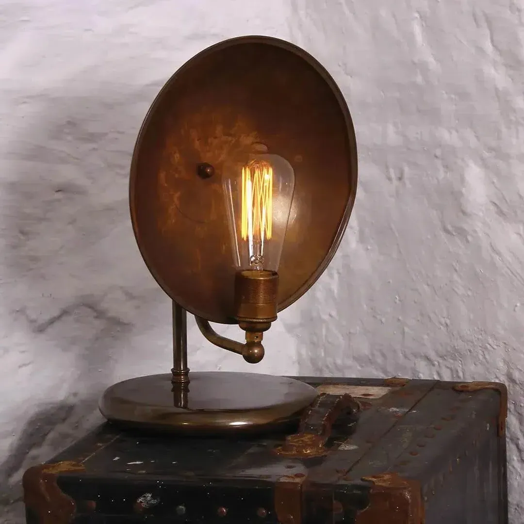 Table Lamp with Back Plate Shade - Patina Metal
