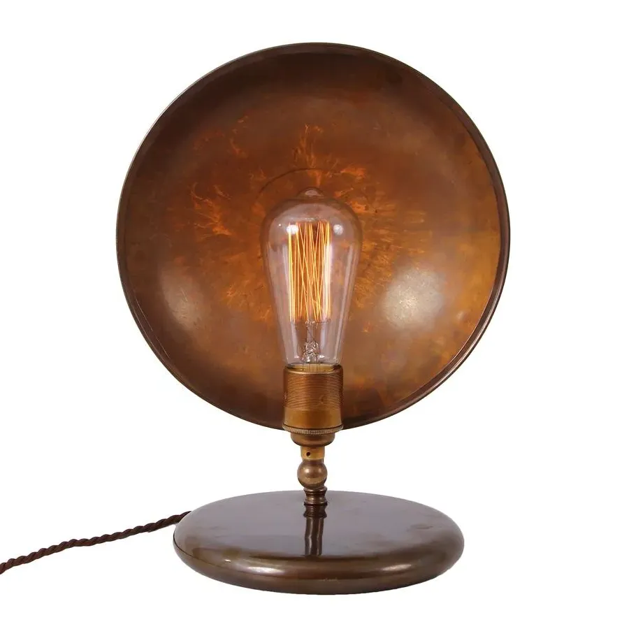 Table Lamp with Back Plate Shade - Patina Metal