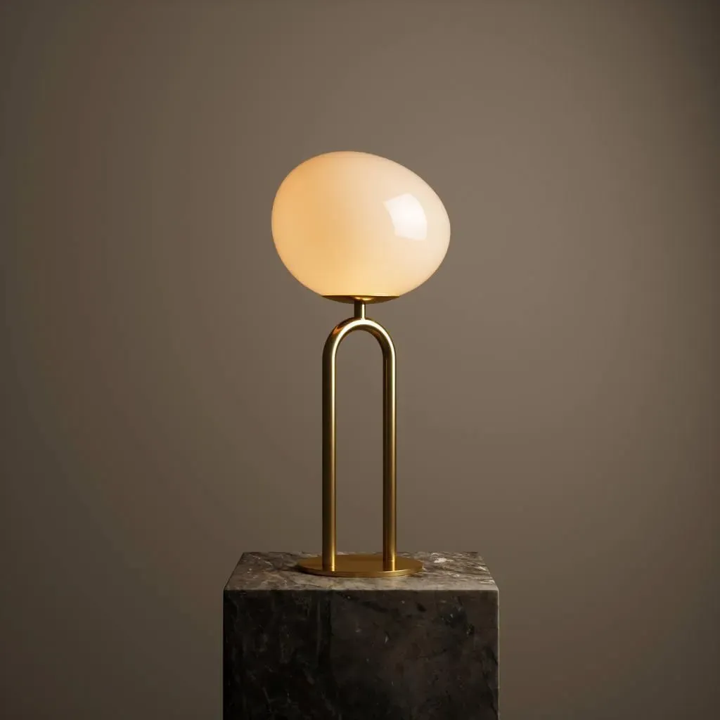 Table Lamp with Opal Glass Shade - Brass