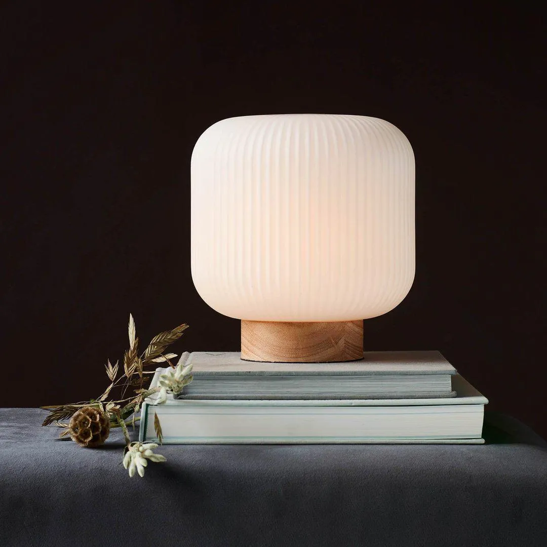 Table Lamp with Opal Shade - Wood, Glass
