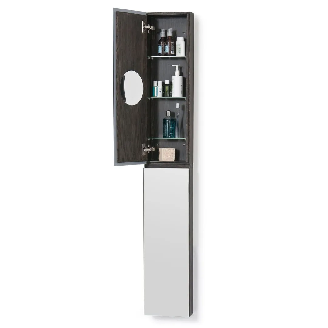 Tall Bathroom Cabinet with Mirror - Dark Oak