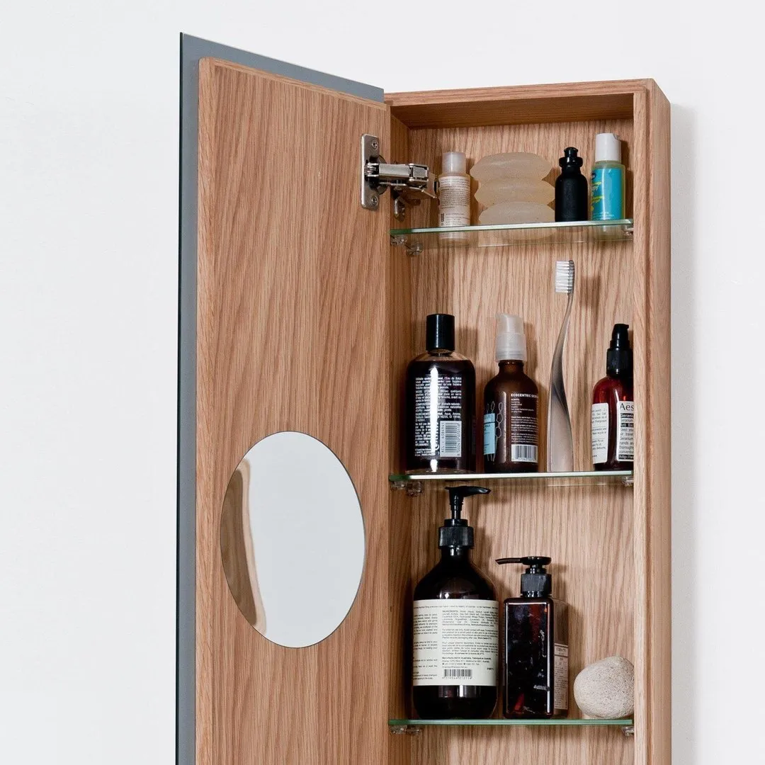 Tall Bathroom Cabinet with Mirror - Natural Oak