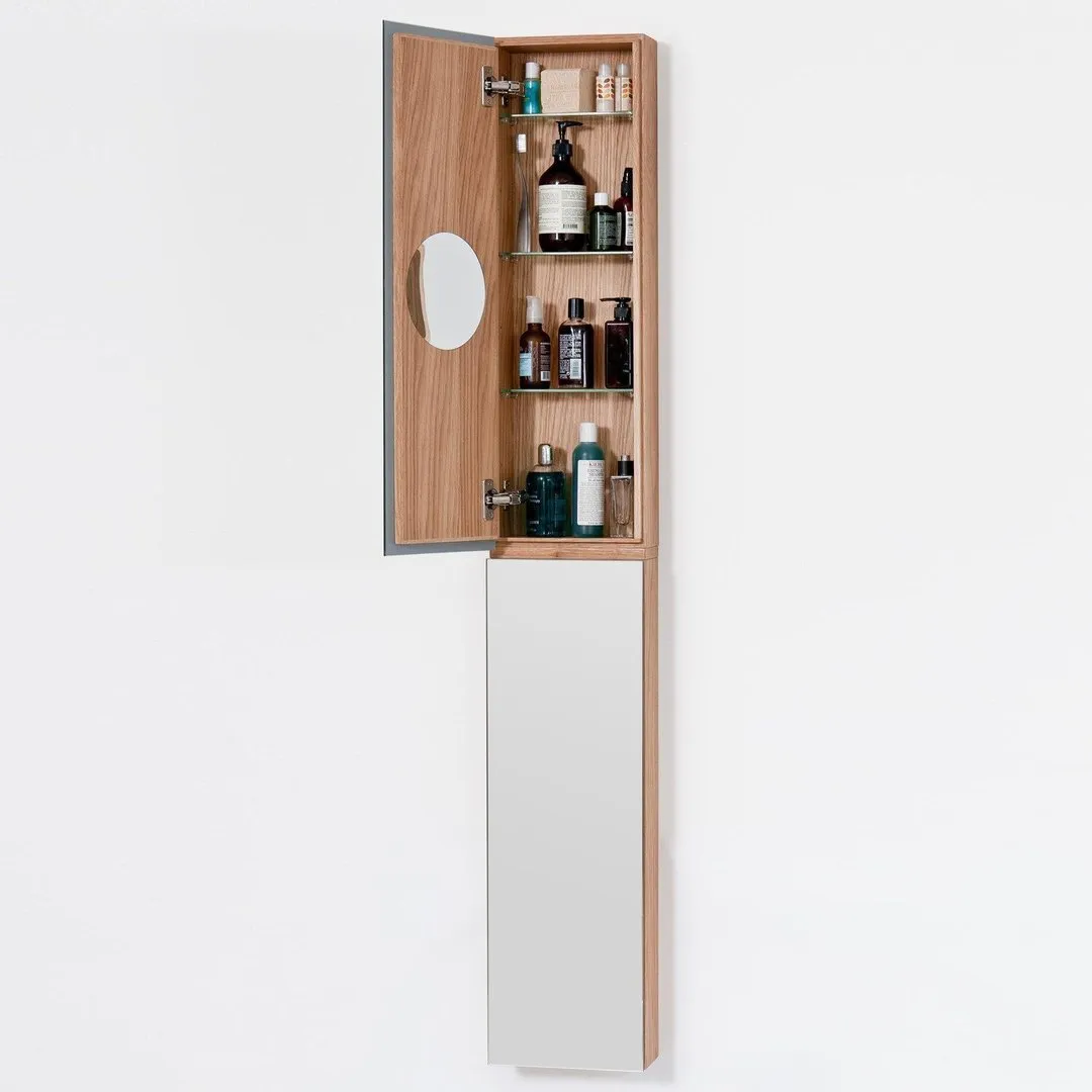 Tall Bathroom Cabinet with Mirror - Natural Oak
