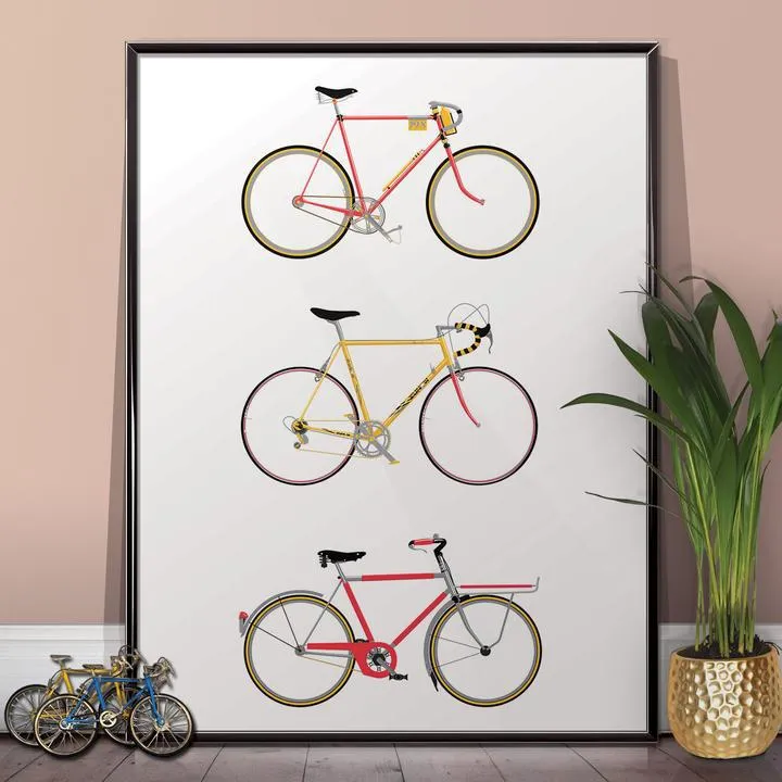 Three Bicycles Wall Art Print - Vintage Style image