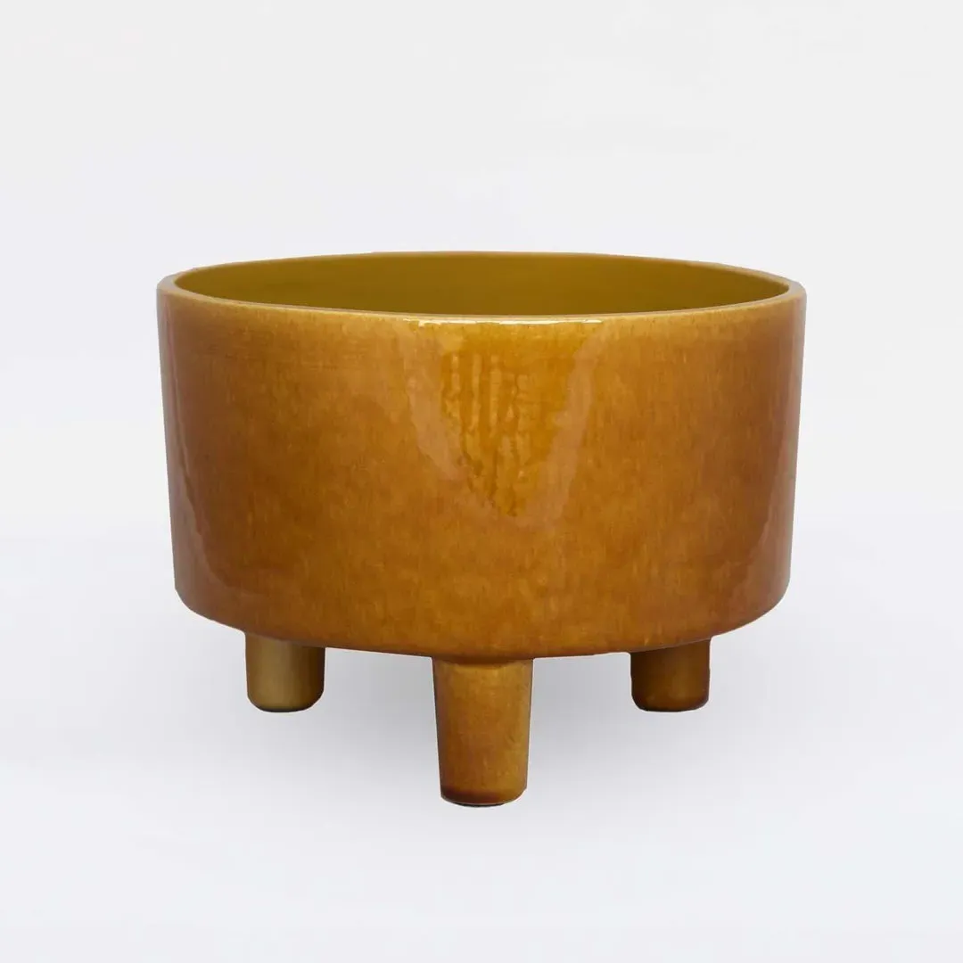 Tripod Bowl Plant Pot - Mustard, Ceramic