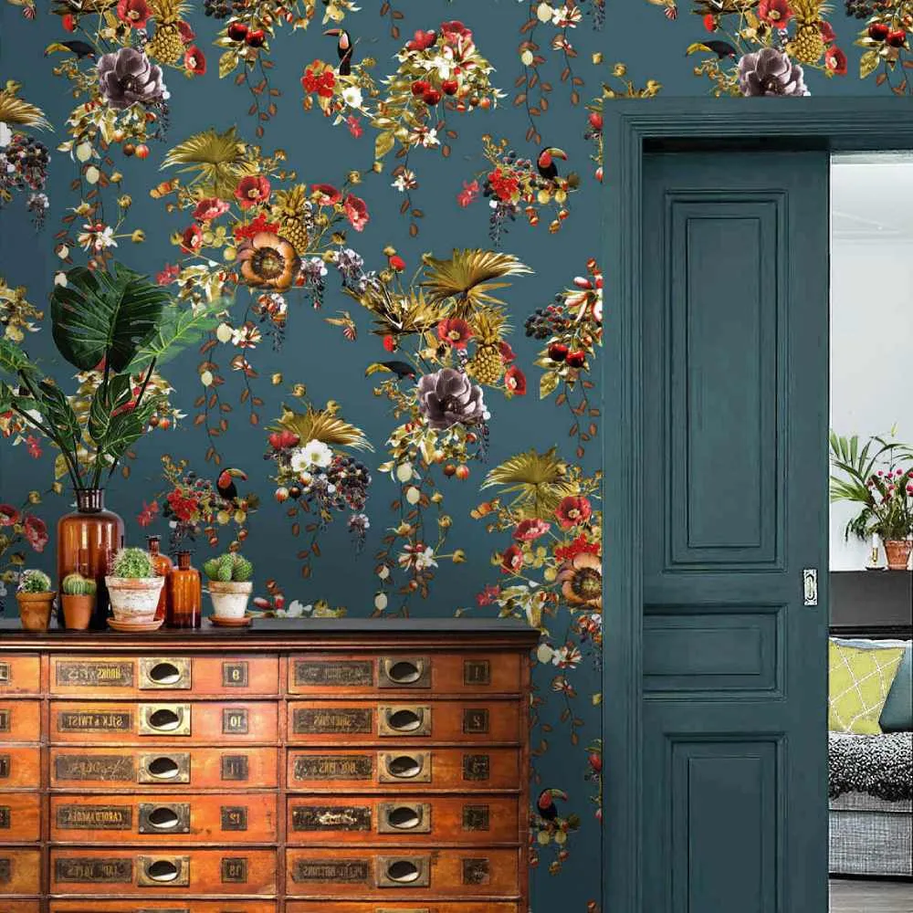 Tropical Wallpaper Roll - Laguna Blue, Paper