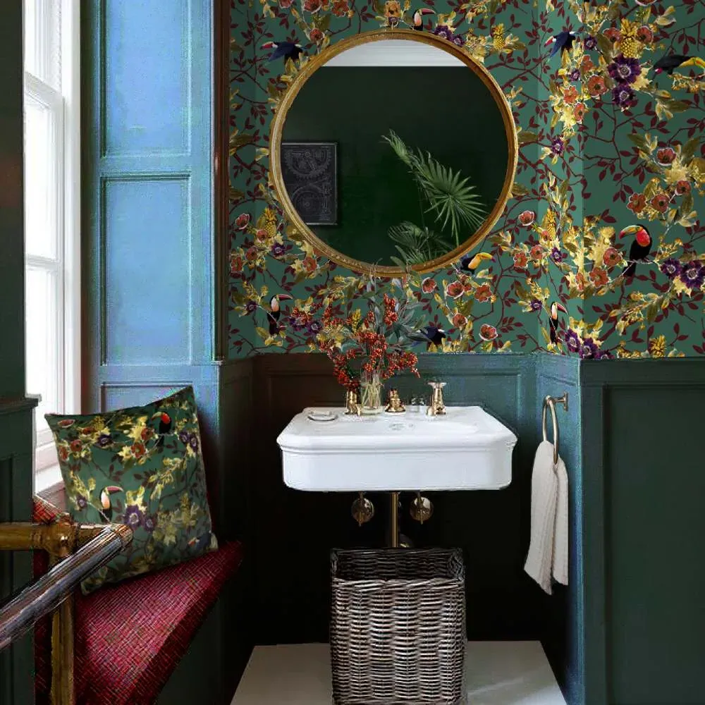 Tropical Wallpaper with Toucans - Smaragd