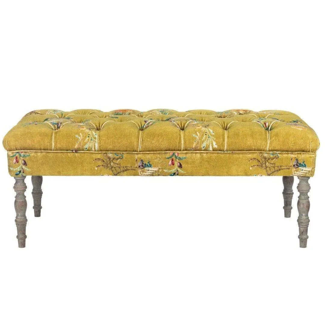 Tufted Ottoman Bench - Chinoiserie, Velvet