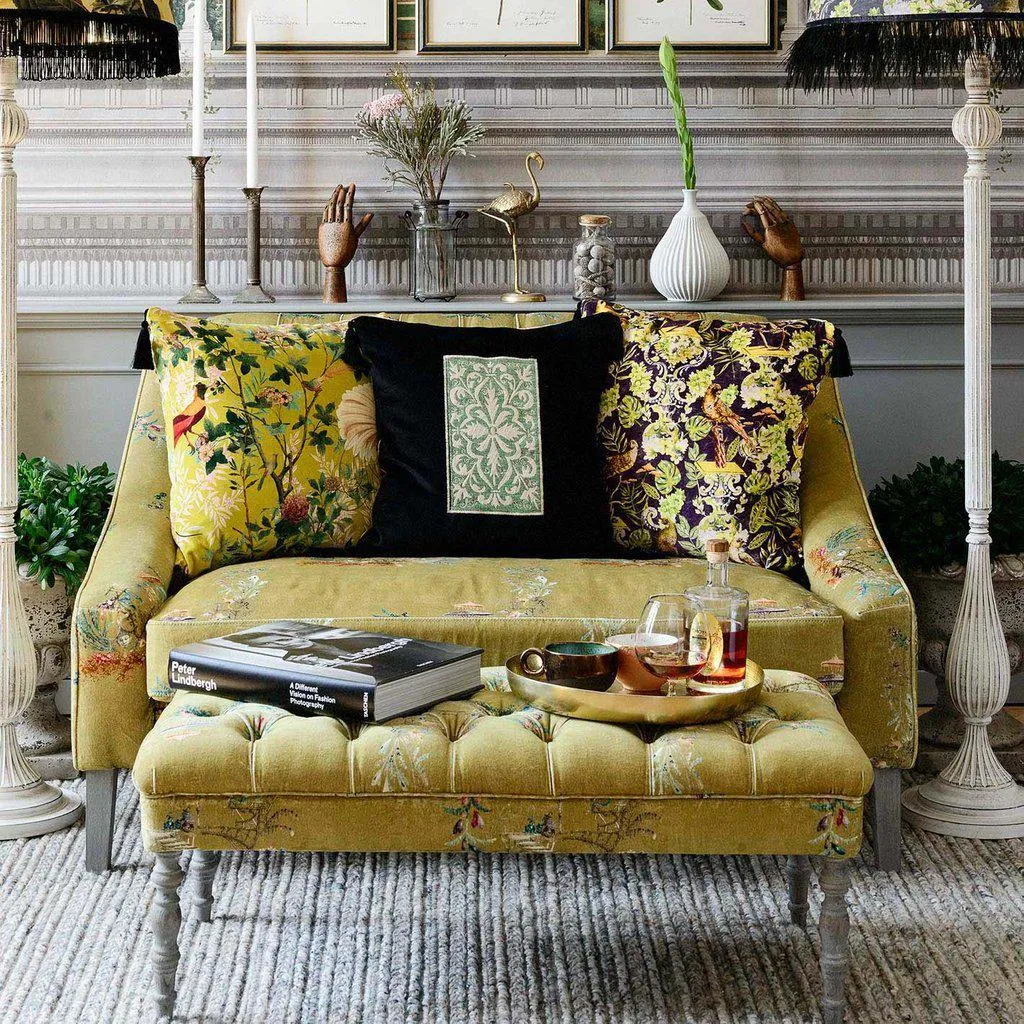 Tufted Ottoman Bench - Chinoiserie, Velvet