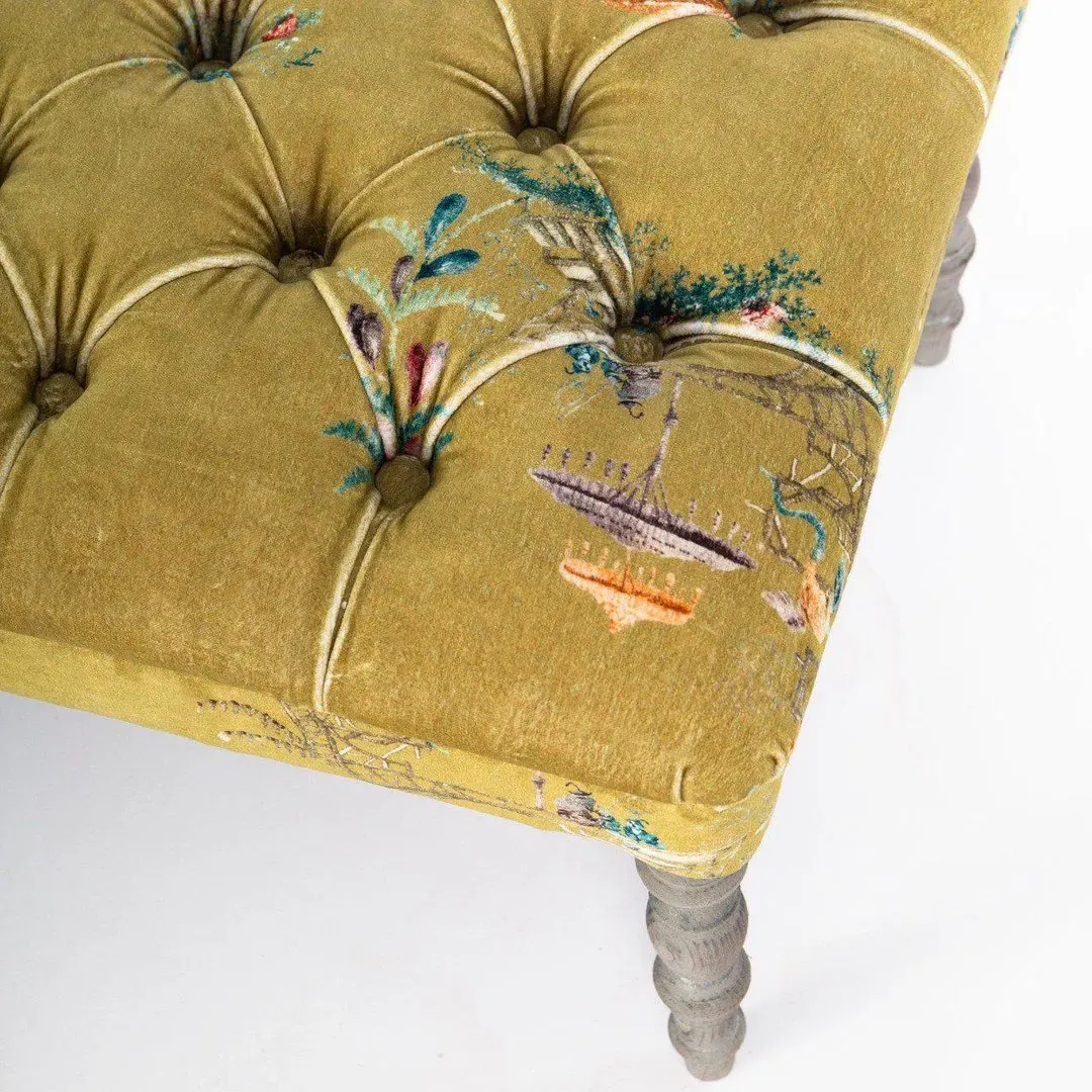 Tufted Ottoman Bench - Chinoiserie, Velvet