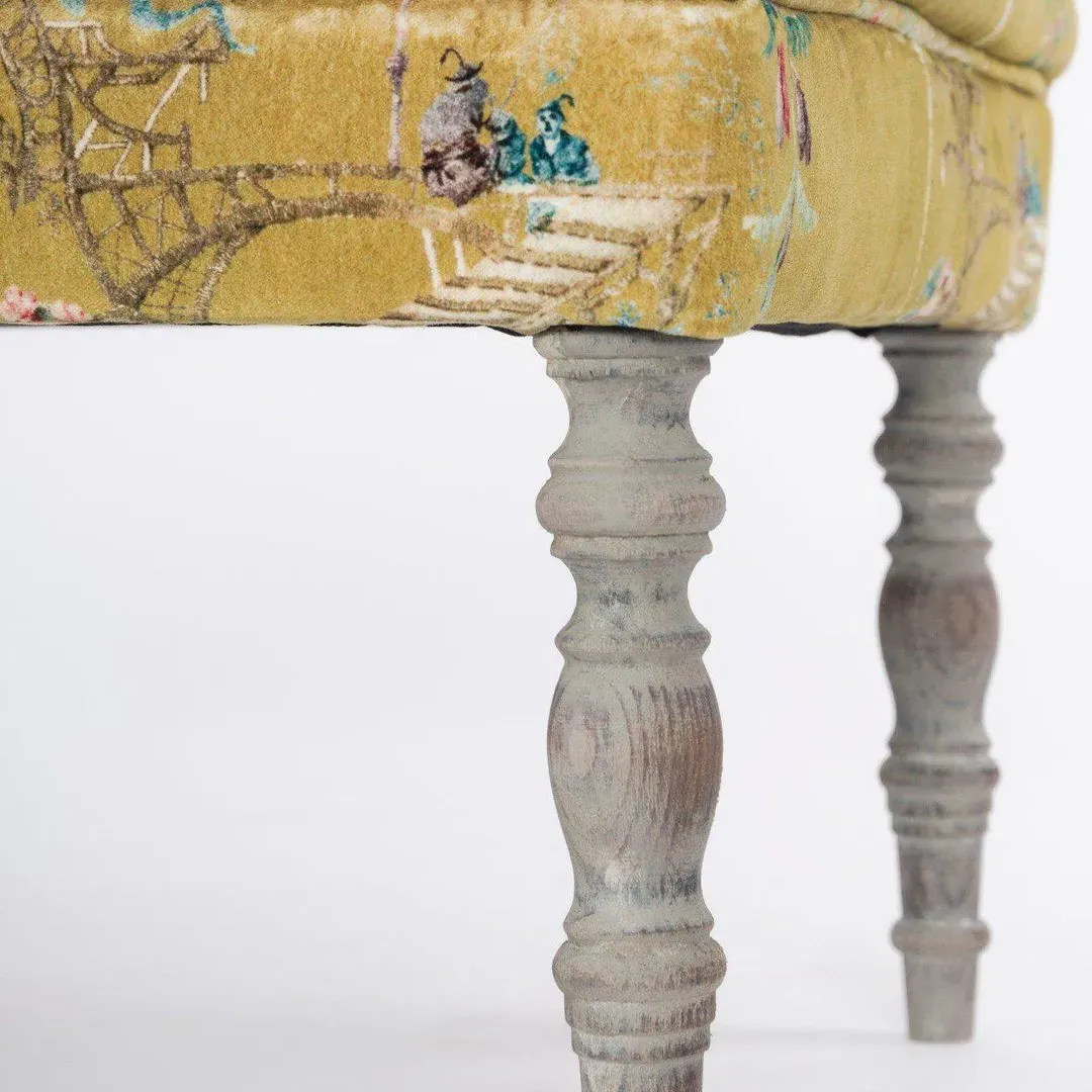 Tufted Ottoman Bench - Chinoiserie, Velvet