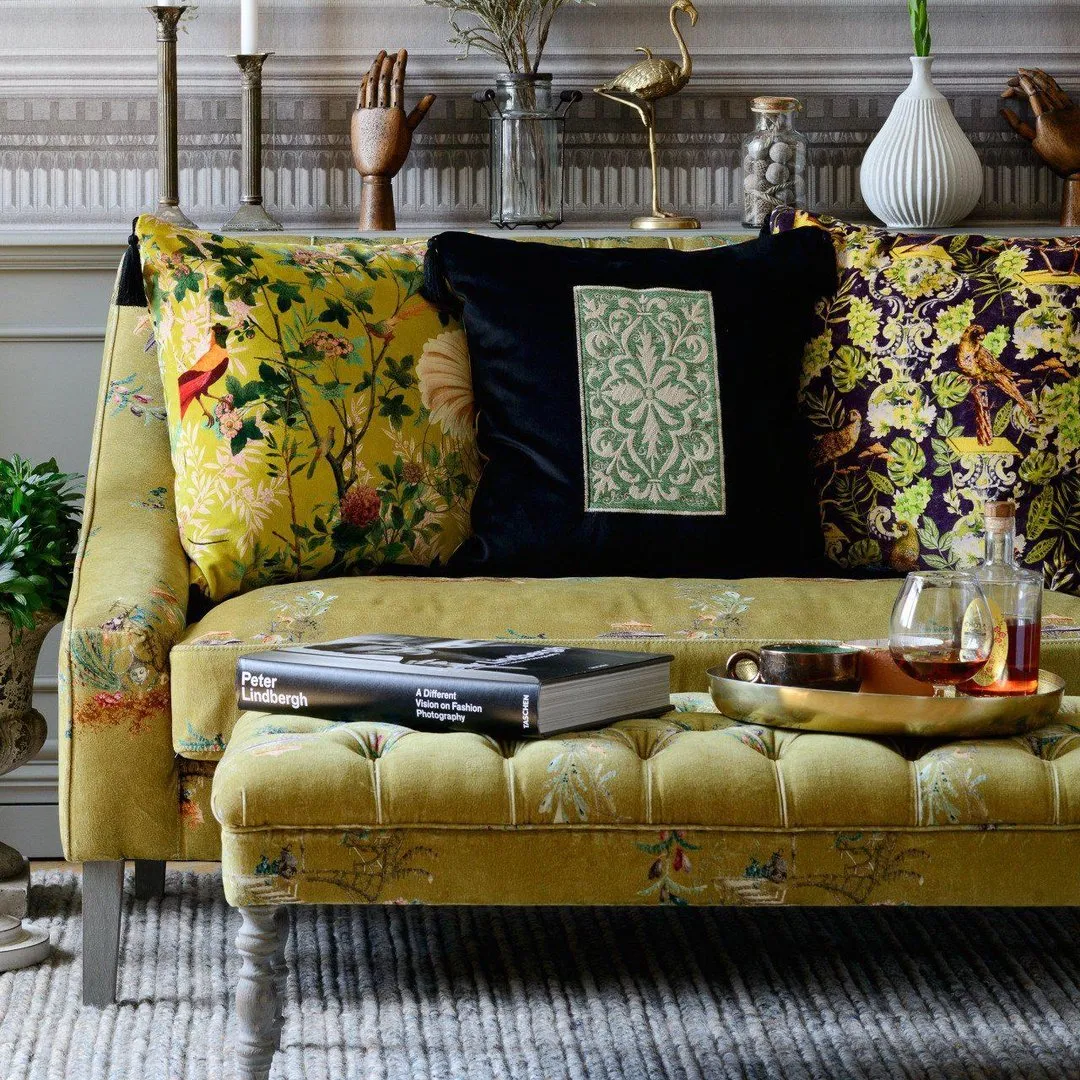 Tufted Ottoman Bench - Chinoiserie, Velvet