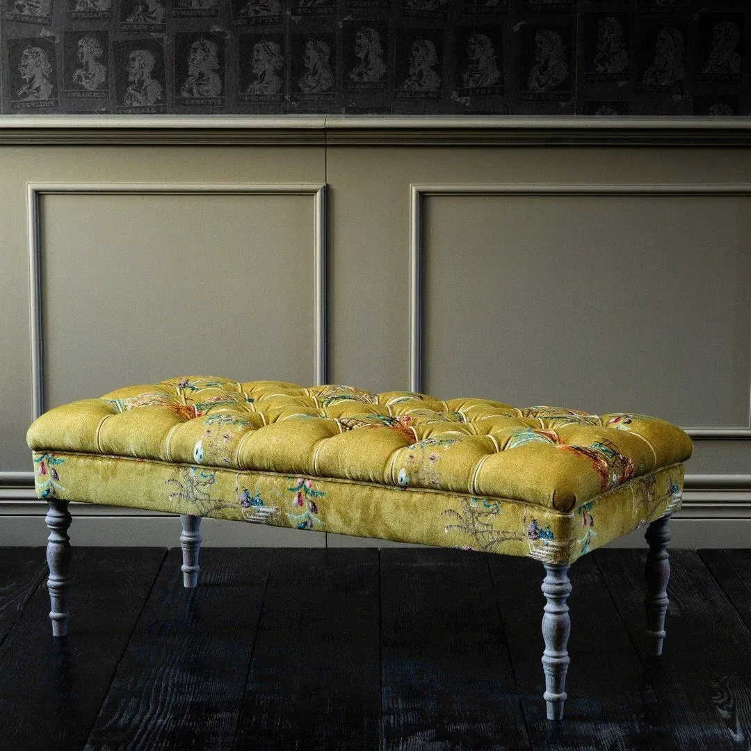 Tufted Ottoman Bench - Chinoiserie, Velvet