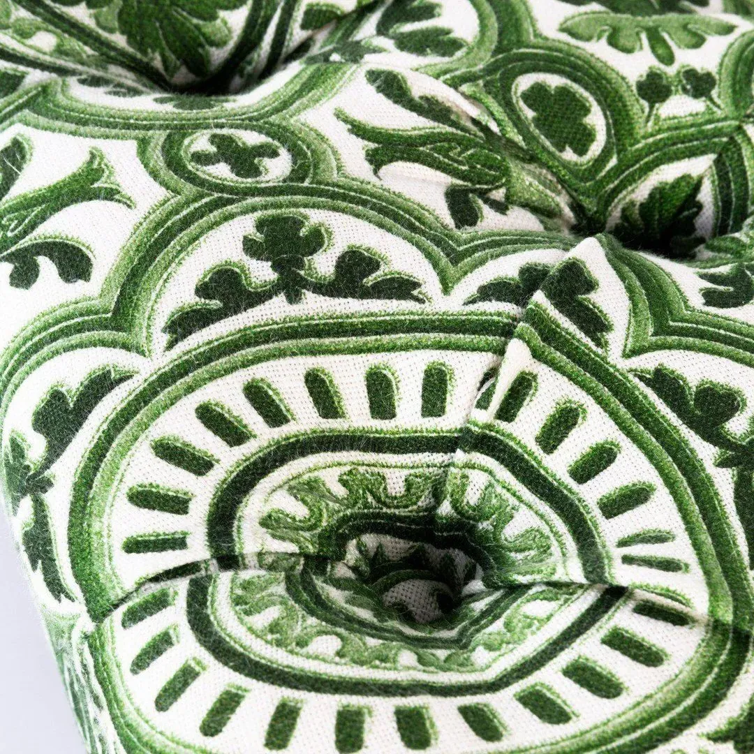 Tufted Ottoman Bench - Manor Pattern, Linen