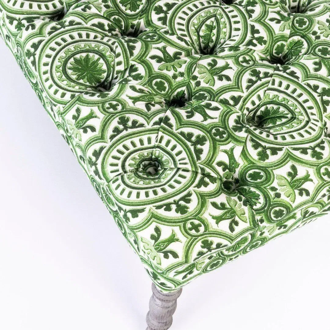 Tufted Ottoman Bench - Manor Pattern, Linen